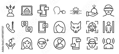 Cyberbullying and social media conflict minimalist line icons