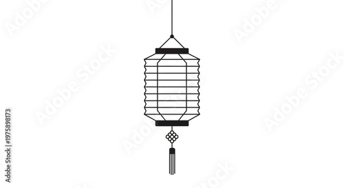 Traditional Asian Lantern, Minimalist Line Art, Isolated on White Background