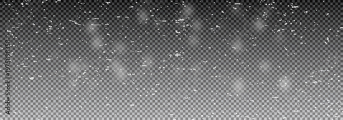 Winter weather effect with various sizes of snowflakes. Realistic frozen precipitation for seasonal designs and holiday compositions.  vector illustration. 