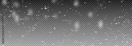 Winter weather effect with various sizes of snowflakes. Realistic frozen precipitation for seasonal designs and holiday compositions.