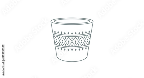 Hand-drawn outline ceramic pot with geometric pattern, isolated on white background.