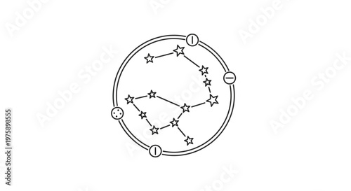 Celestial Constellation Map Inside Circular Frame with Zodiac Symbols