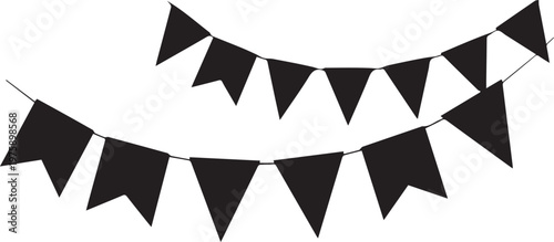 Party celebration flags silhouette vector illustration string of festive banners line art