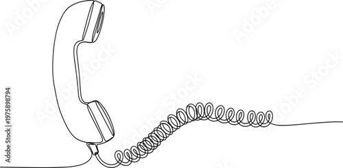 Retro telephone handset with coiled cord continuous line drawing minimalist communication concept vintage device illustration
