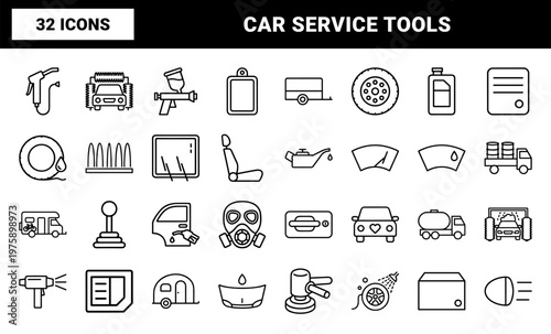 Automotive service and camping trailer outline icons set