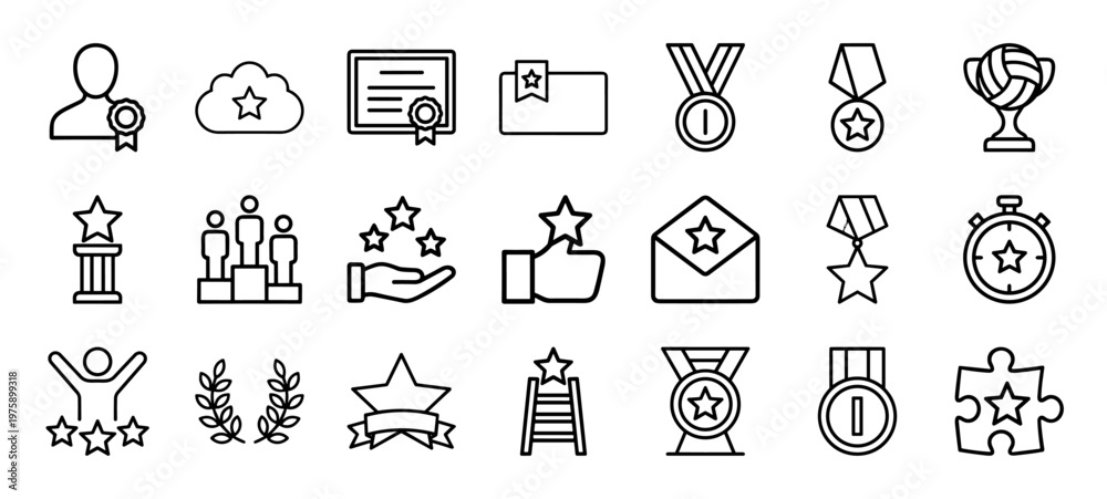Fototapeta premium Award and achievement minimalist outline icons