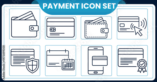 Payment icon set diverse financial transactions and digital payment methodsPayment icon set diverse financial transactions and digital payment methods
