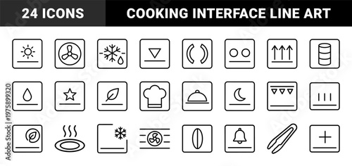 Oven cooking mode and kitchen appliance line icons