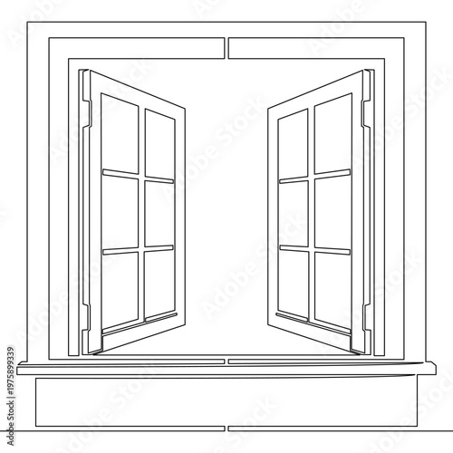 Continuous one single line drawing Open window symbolizing fresh air and new opportunities icon vector illustration concept