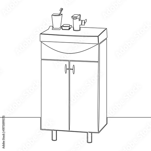 Continuous one single line drawing Bathroom sink with cabinet icon vector illustration concept