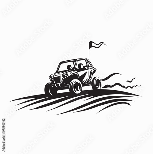 Off Road Buggy Car Driving On Desert Sand Dunes Vector Illustration