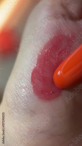 Lipstick red texture try on hand close up footage video