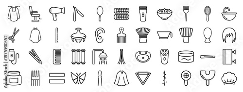Minimalist hair salon and barber shop line art symbols.