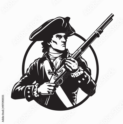 American Revolution Patriot Militia Soldier Vintage Vector Art