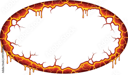 A vibrant lava frame with molten orange and yellow hues on a white background