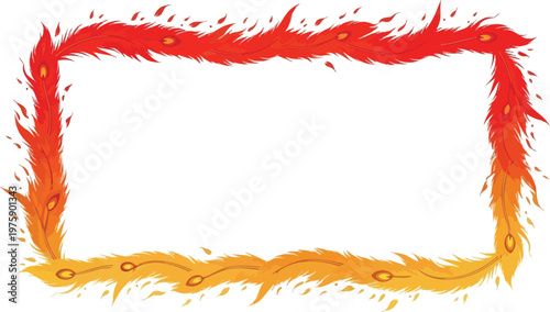 A vibrant and fiery frame with a gradient of red and orange flames on a white background