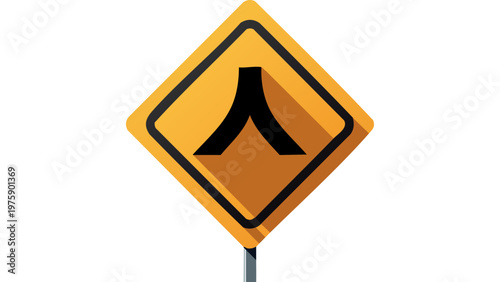 Merge traffic road sign icon indicating lanes joining ahead with caution symbol for driving safety awareness vector