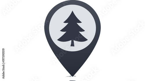 Map location pin icon with tree symbol indicating forest park or natural area destination marker on map vector