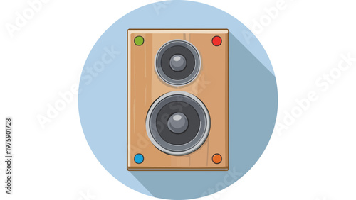 Wooden speaker box icon with dual drivers representing sound system equipment and audio output technology device vector
