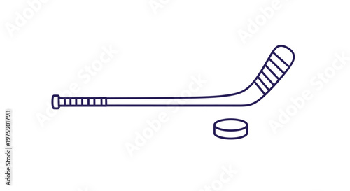 Ice Hockey Stick and Puck Outline Icon - Simple Sport Equipment Graphic