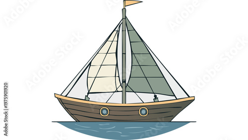Sailing boat icon with detailed mast and sails representing marine travel vessel on water adventure journey vector