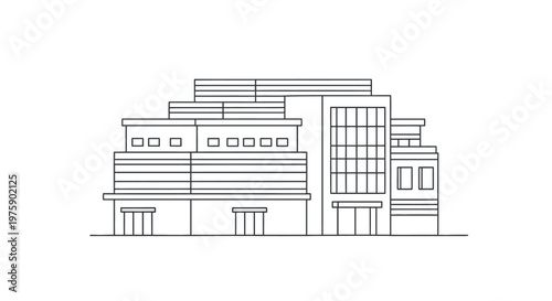 Modern Building Facade Outline, Contemporary Architecture Design, Clean Lines