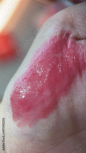 Lipstick red texture try on hand close up footage video