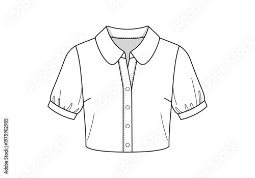 A stylish short-sleeved button-up shirt with collar illustration
