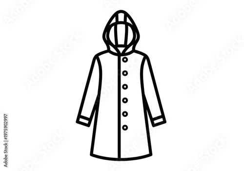 Illustration shows a hooded coat with buttons on the front.