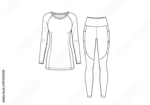 Illustration of a long-sleeved shirt and leggings set for active Lifestyle