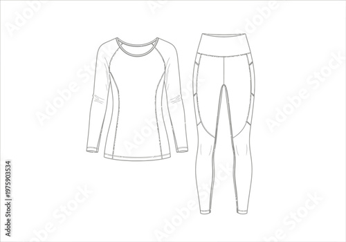 Woman's athletic outfit with long-sleeved top and leggings on display