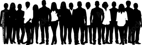 People standing in row silhouette vector.
