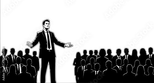 Business team meeting and talk to each others in different poses black silhouette.
