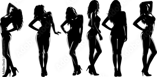 Set of sexy and sensual women posing silhouette vector.
