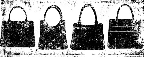 set of four elegant handbags in black leather with various styles and handles