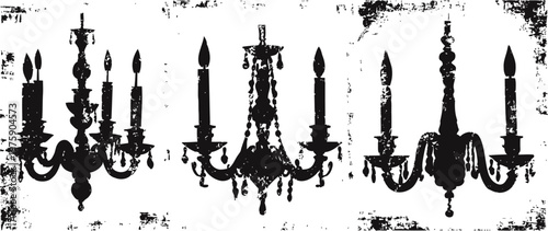 Vintage elegant chandeliers silhouette set classic decorative ceiling lamps with candles retro lighting fixtures design collection