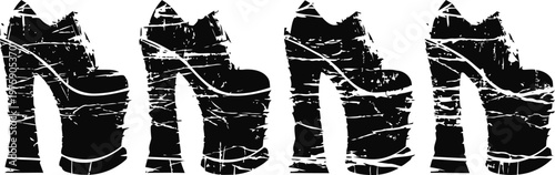 High platform heels in distressed grunge style, women's footwear with ankle straps and chunky soles