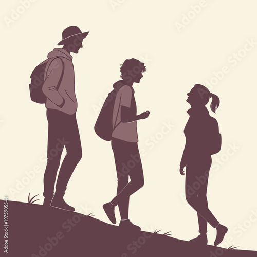 People Walking Silhouettes Illustration Representing Daily Life and Social Interaction