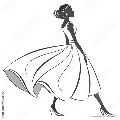 Elegant Woman Dress Silhouette Fashion Lady Gown Outline Vector