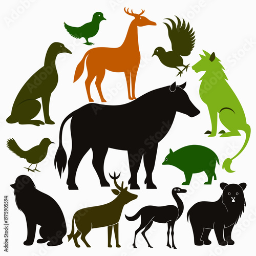 Colorful Animal Silhouettes Collection Representing Wildlife and Nature Diversity