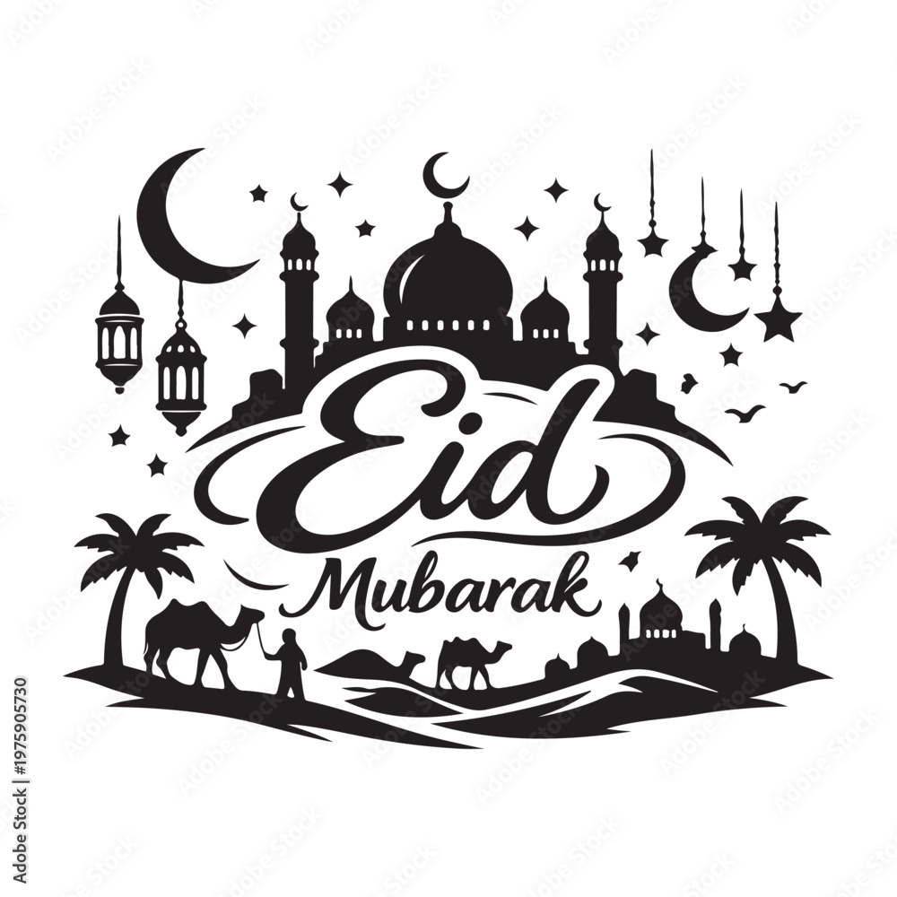 Obraz premium Eid Mubarak Silhouette Vector Art