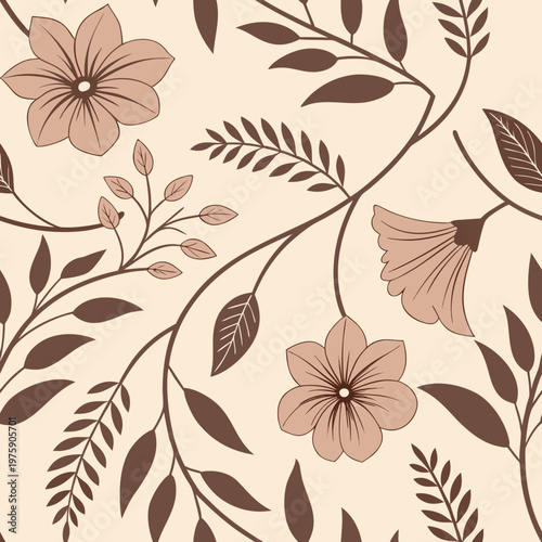 Vintage Floral Seamless Pattern Beige Botanical Background Elegant Design