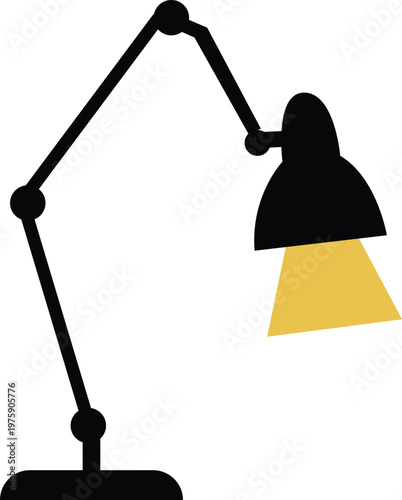 Black adjustable desk lamp with yellow light illustration