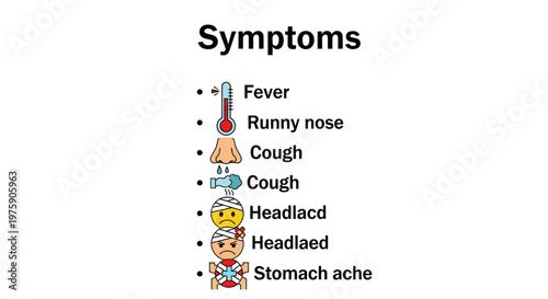 Medical infographic symptoms list icons set for flu and cold.