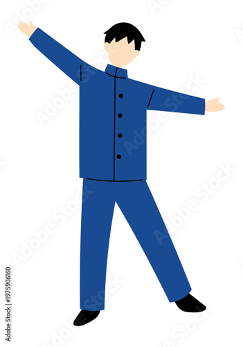 両手を広げる男子学生のフラットイラスト