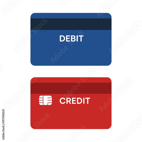 Debit and Credit Cards Comparison, Financial Transaction Icons