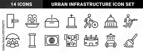 Minimalist public services and urban utility outline icon set