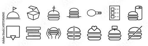 Fast food and burger minimalist line icon set