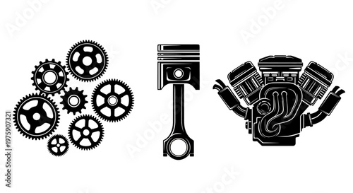 Gears, Piston, and Engine Block: Symbols of Mechanical Engineering and Industry