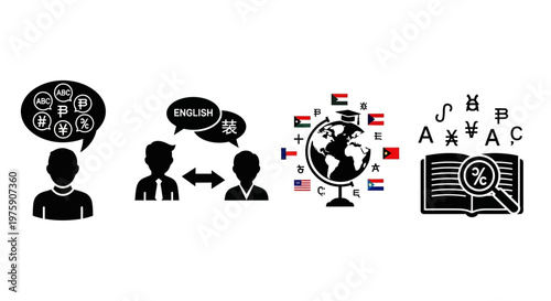 Global Communication and Language Translation Concepts Icons